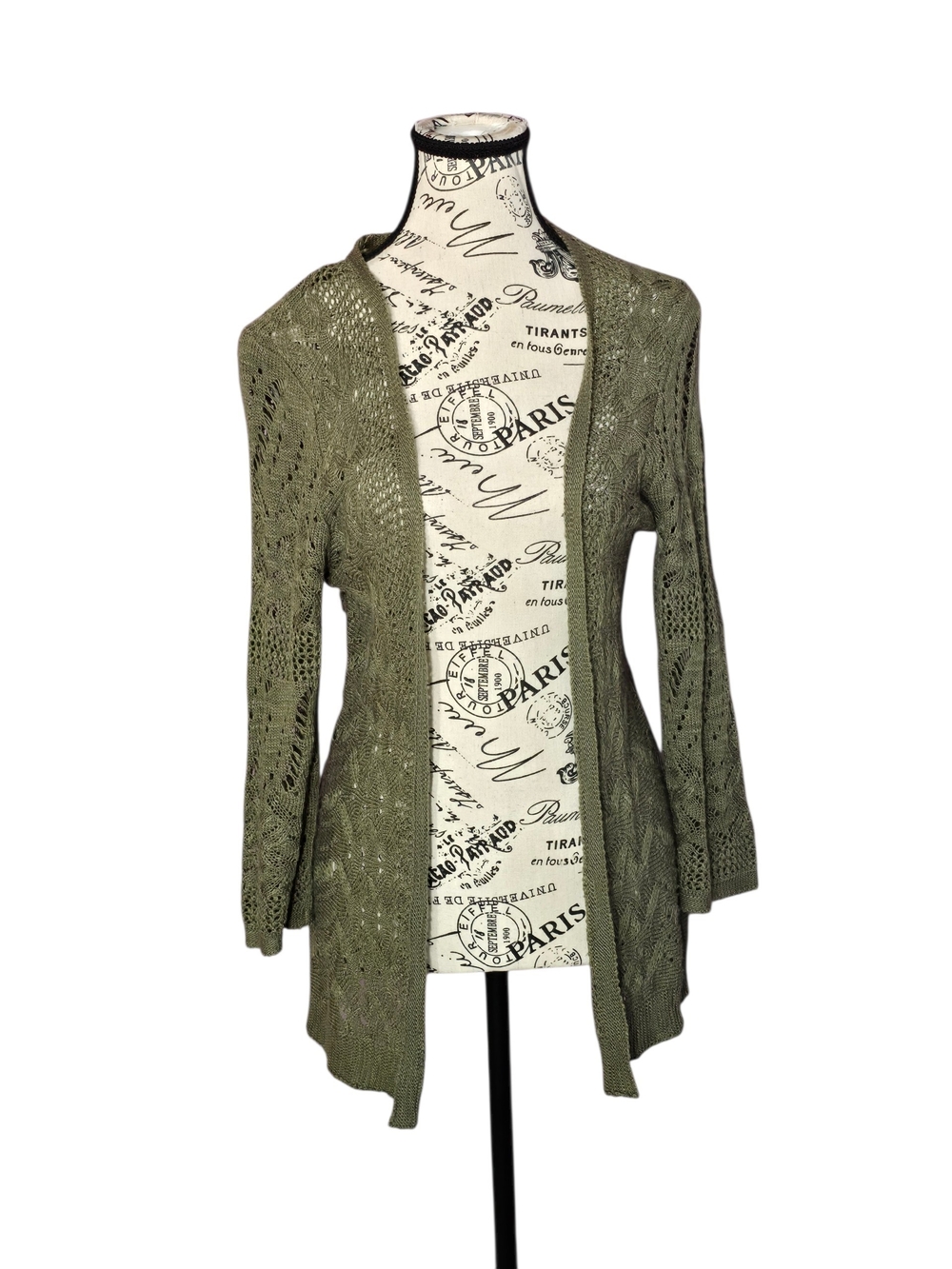 Maurices Olive Open-Front Open Knit Crochet Cardigan M Festival